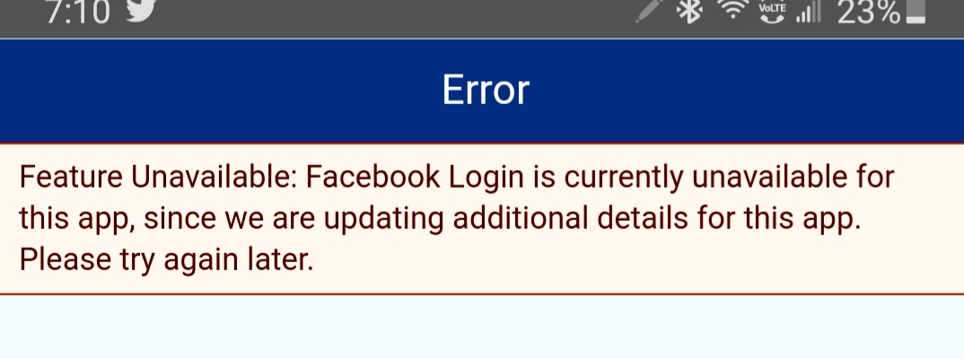 Error Feature Unavailable Facebook Login is currently unavailable